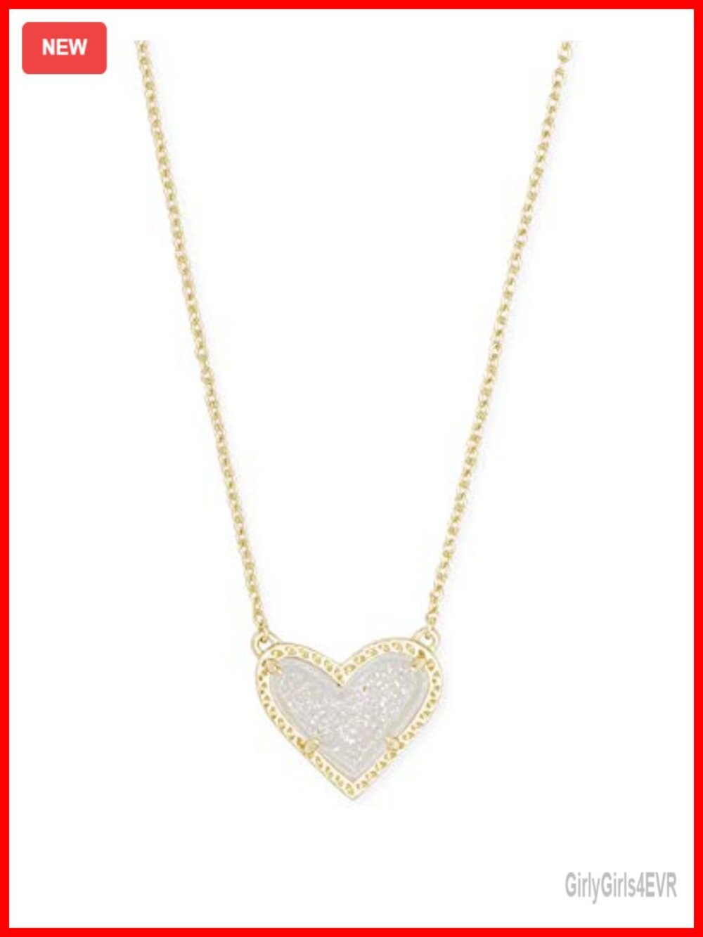 Heart Pendant Necklace 14KHGE Yellow Gold Plated Cubic Zirconia Adjustable